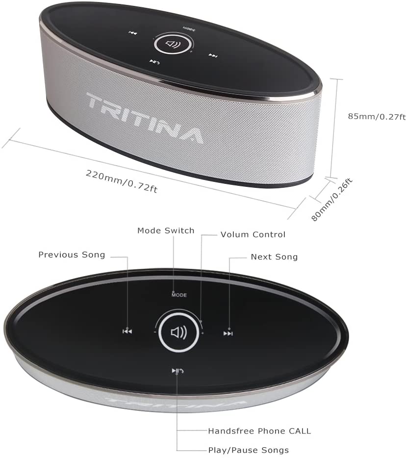 Tritina Wireless Speaker Stereo HD Sound, Touch Control with Fashion Light, Bluetooth Speaker Built-in Mic Handsfree Phone Calling, TF Card Slot & AUX