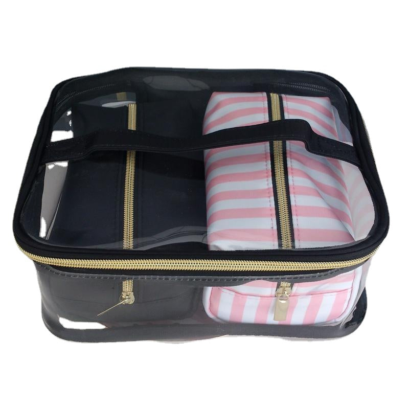 PVC Transparent Cosmetic Bag Organizer Travel Toiletry Set Pink Beauty Case Makeup Beautician Vanity Necessaire Trip