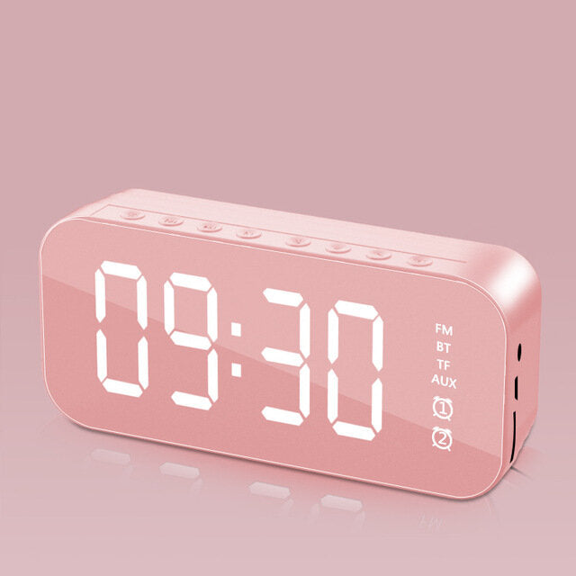 Wireless bluetooth Speaker Mirror Hifi Subwoofer Digital Alarm Clock with FM Function AUX Output