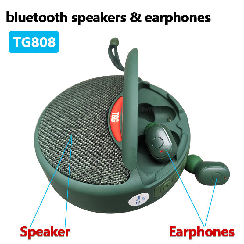 2 in 1 bluetooth Speaker + Headset Wireless 3D Stereo Subwoofer Music Sports In-Ear Earphone Speaker Support TF Card FM Radio