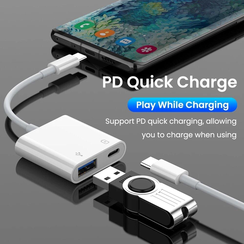 2-in-1 Type-C OTG Adapter Power Supply USB 3.0 PD Quick Charging Converter Adapter For iPhone 12 12Pro