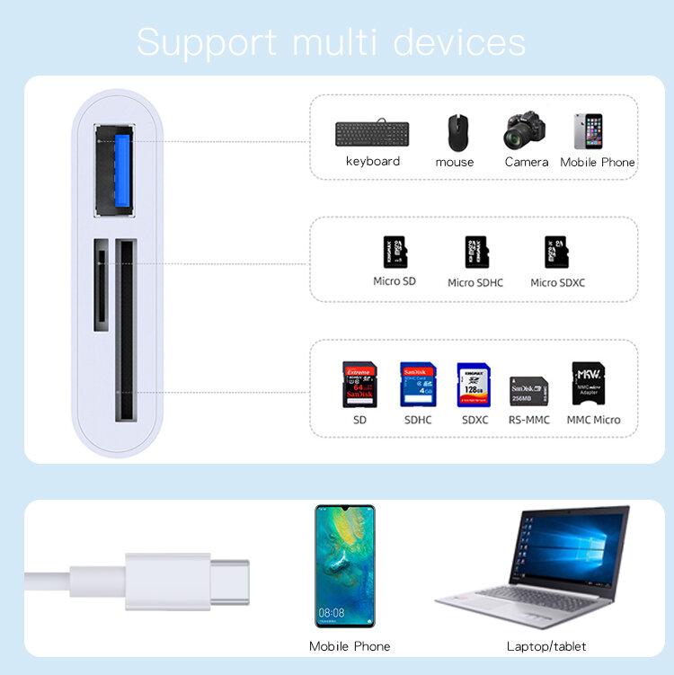 3 in 1 Type-C to USB3.0 SD TF Card Reader OTG Hub Type-C Adapter for Laptop Tablet for Samsung Galaxy Note 20