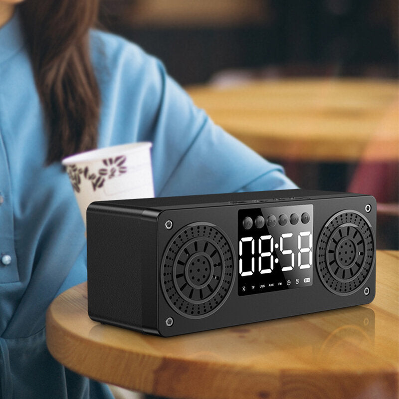 Bluetooth 5.0 Wooden Speaker Alarm Clock Support TF Card/USB/AUX/ FM Radio