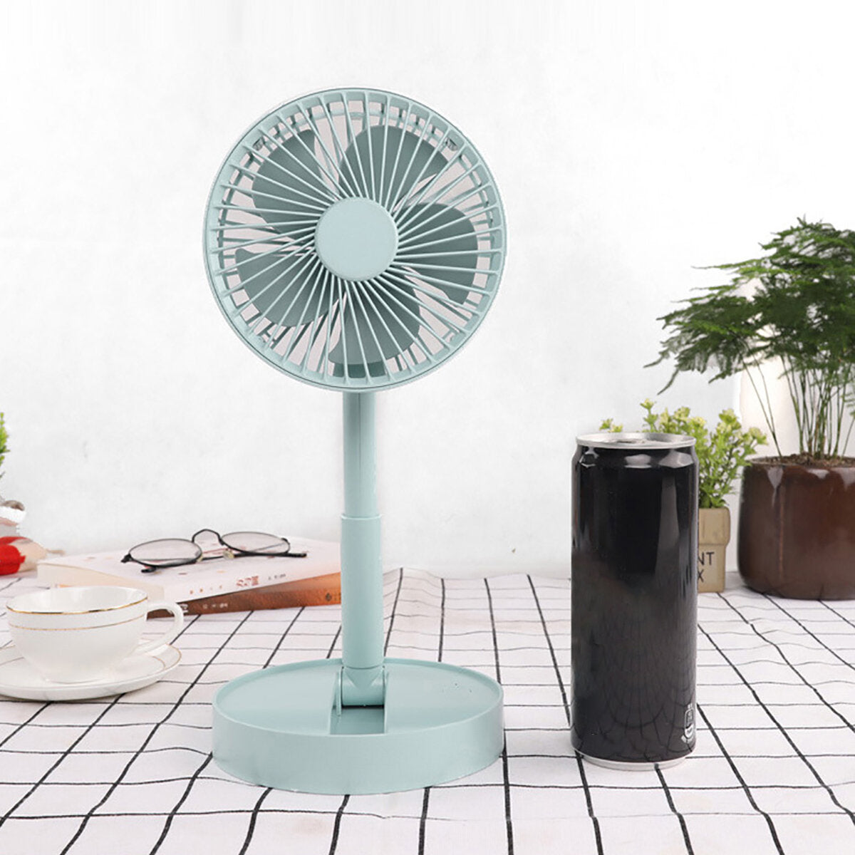 Folding Telescopic Floor Desk Fan 8000mAh 4 Modes 25-35db USB Rechargeable Adjustable Height 9-100cm Mini Aromatherapy Fans Camping Travel