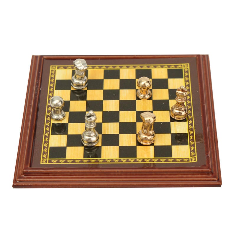 1:12 Scale Miniature Metal Chess Set Board Toys Home Room Ornaments