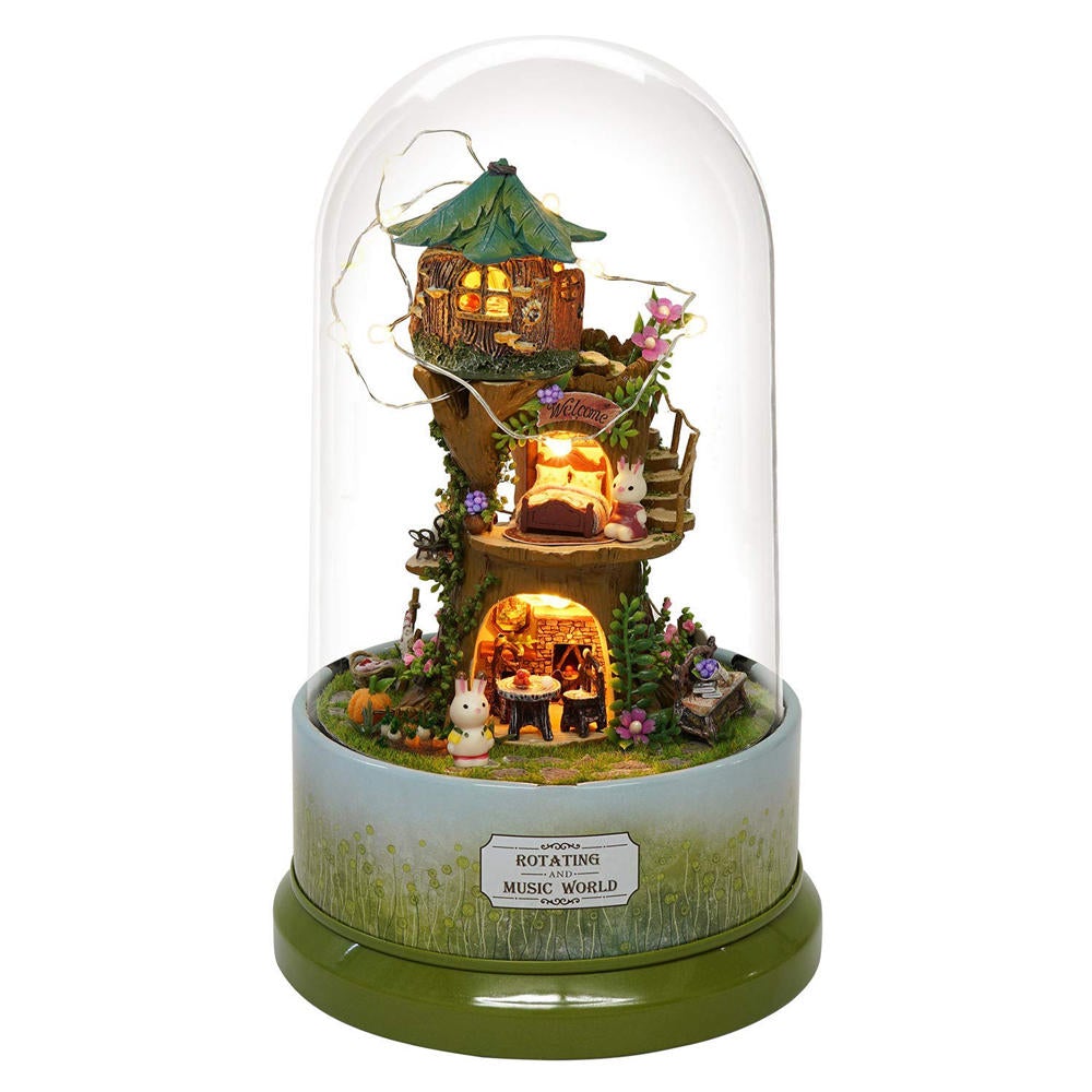 Beautiful Cabins DIY Doll House Miniature Rotating Music Kit With Transparent Cover Musical Core Gift