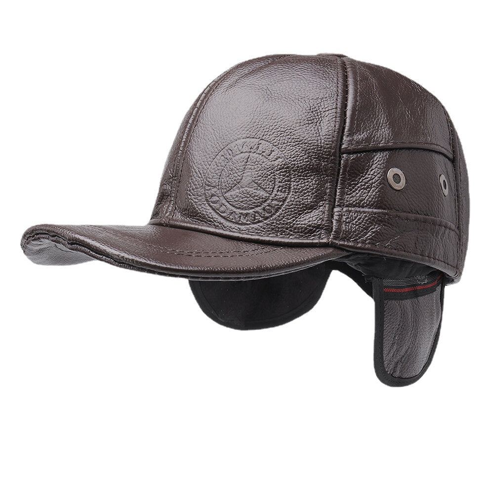 Men Genuine Leather Ear Protection All-match Outdoor Fashion Warm Leather Baseball Hat