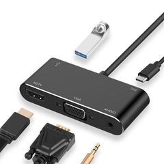 5 In 1 HUB Adapter Type C To HDTVVGAUSB 3.0USB-C3.5mm Jack Adapter Converter For Macbook Laptop Air Pro Huawei P30 P40