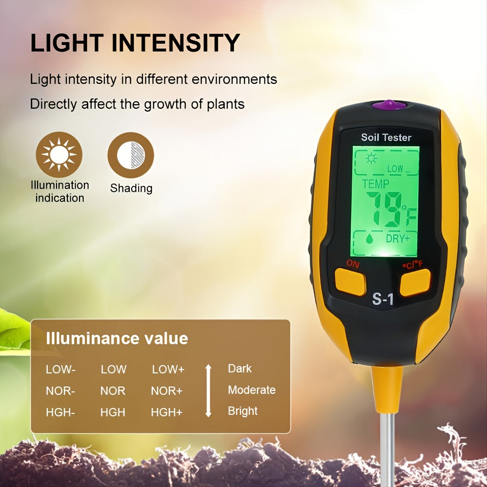 4 In 1 Soil PH Moisture Meter LCD Display for Indoor & Outdoor Garden Lawn