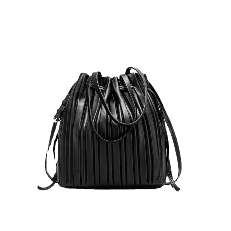 PU Leather Shoulder Bag Pleated Stripe Bucket Bag Ladies Crossbody Bag For Women Bag Handbag