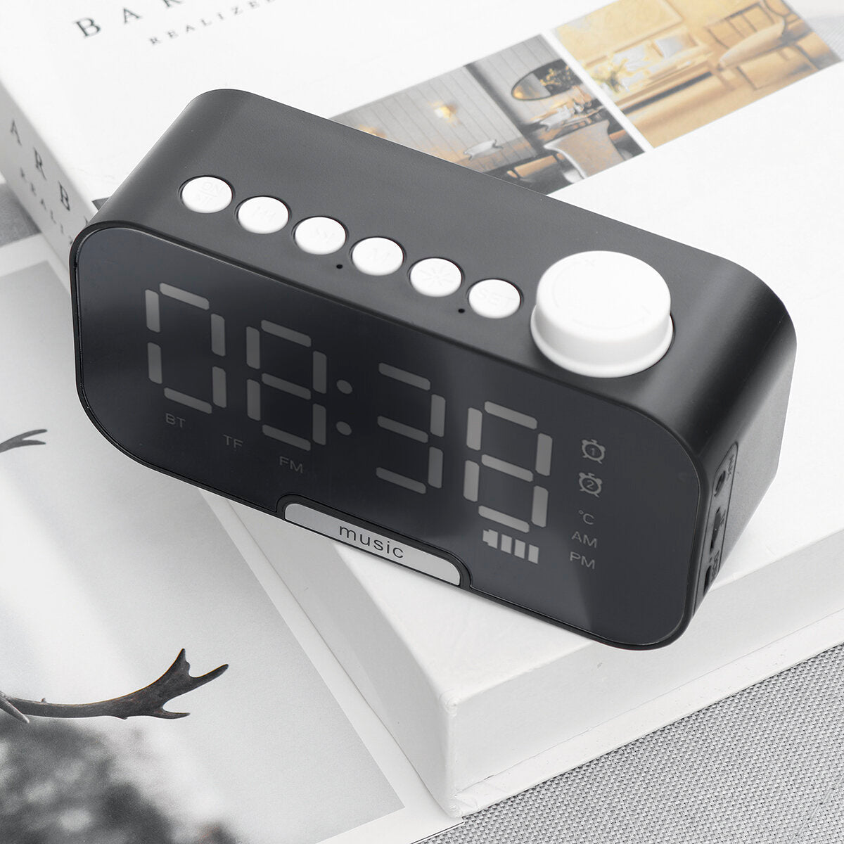 Wireless bluetooth Speaker Portable Mini Mirror Alarm Clock Support TF Card FM Radio with Mic