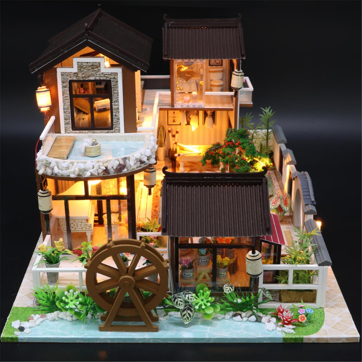 DIY Miniature Doll House Furniture Kit LED Kids Cat Birthday Xmas Gift House