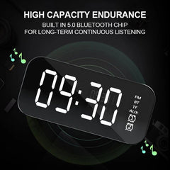 Wireless bluetooth Speaker Mirror Hifi Subwoofer Digital Alarm Clock with FM Function AUX Output