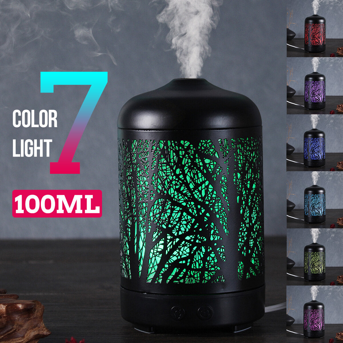 100ml Air Humidifier Aroma Diffuser Purifier Ultrasonic Aromatherapy with Color Light for Home Office