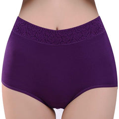 Women Solid Color High Waist Trace less Flower Briefs