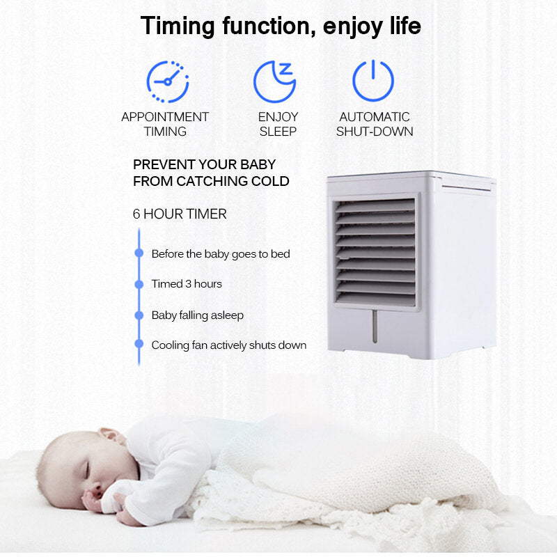 Portable Humidifier Air Conditioner 3 Wind Speeds Touch Timing Control USB Air Cooler Table Mini Fan for Office Home Car