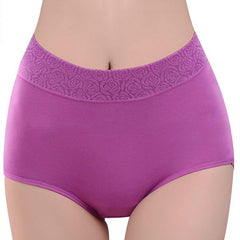 Women Solid Color High Waist Trace less Flower Briefs