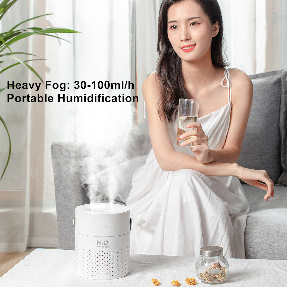 Dual Spray Humidifier Mist Maker USB Power Bank with Colorful Lights for Phone Office Home Beadroom