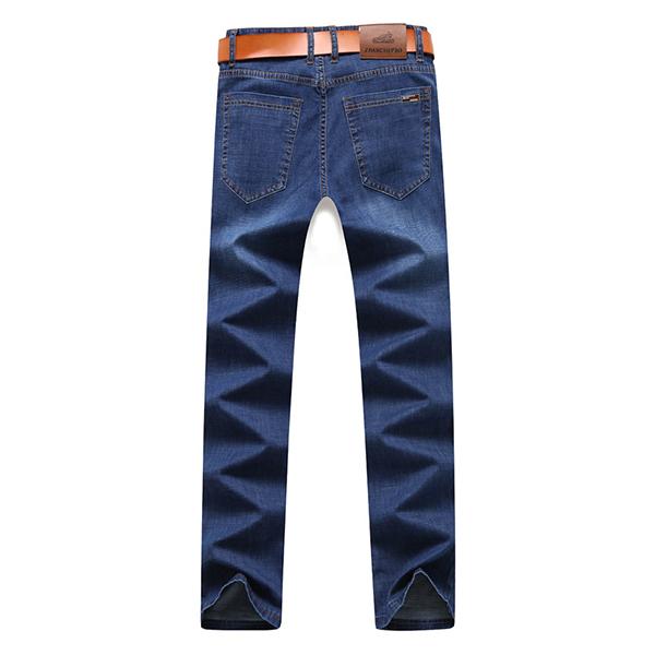 Mens Summer High Rise Loose Business Cotton Blue Jeans