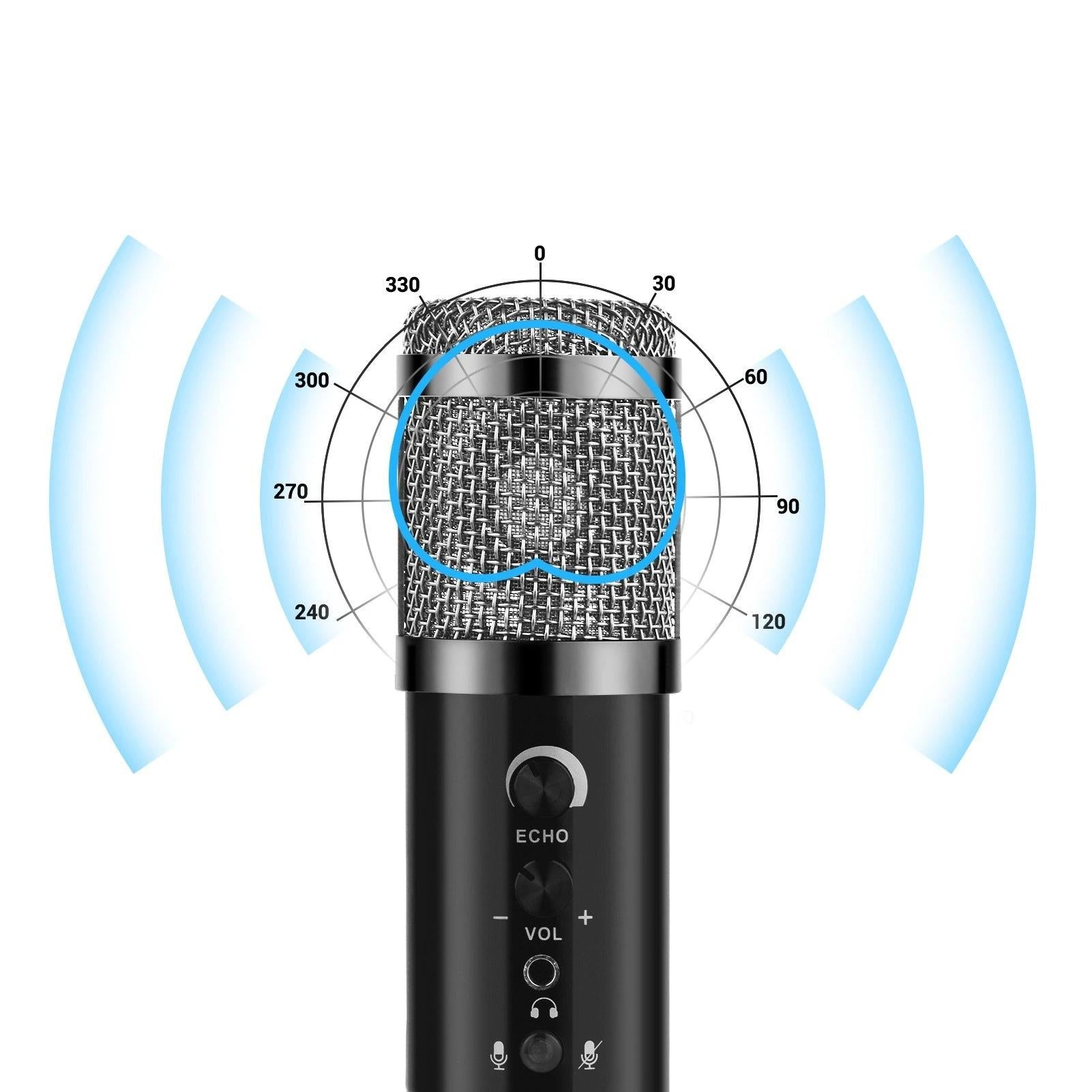 USB Condenser Microphone Wired Cardioid Pickup Pattern Mic