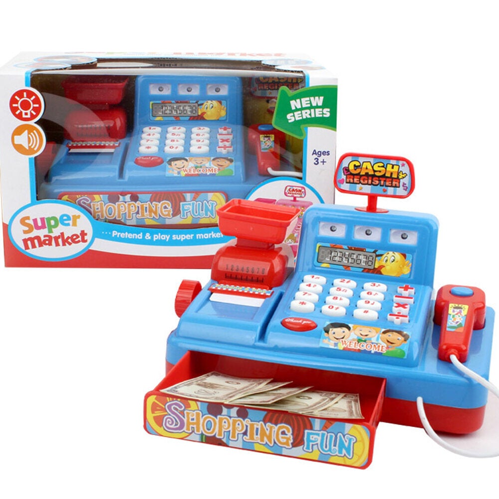 Electric Multi-functional Simulation Cash Register Play House Game Puzzle Toy Set with Light and Music Effect for Kids Gift