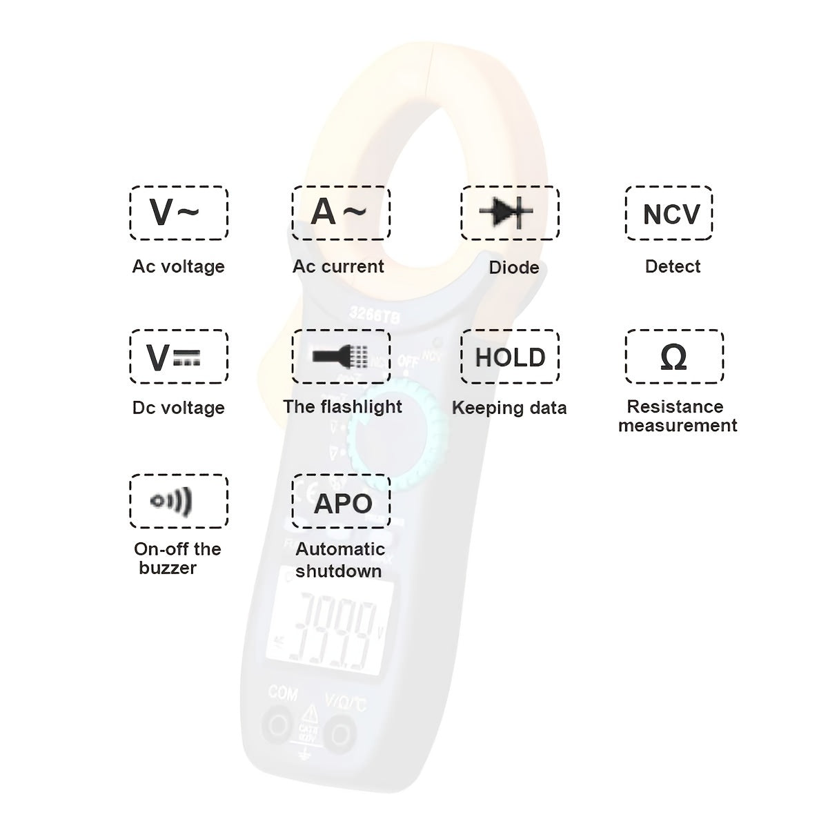 Digital Display Clamp Auto-Ranging Multimeter Testing Current Voltage Resistance