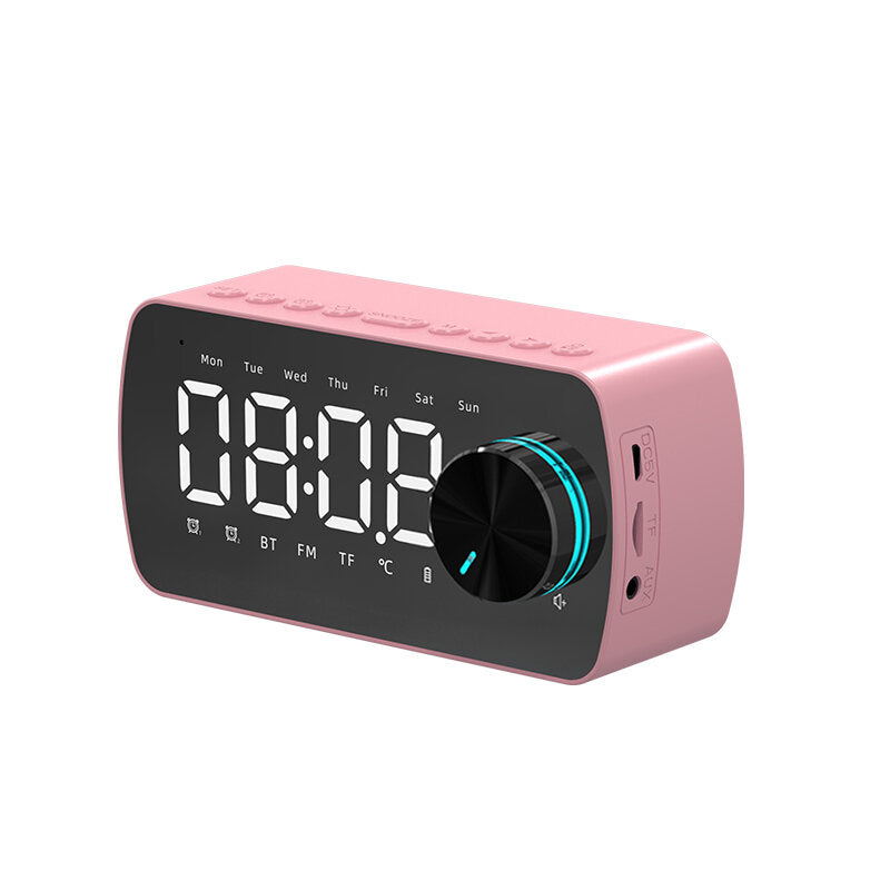 Wireless bluetooth Speaker Double Alarm Clock FM Radio Mirror LED Display HiFi Music Column Subwoofer Hands-free Call Speaker
