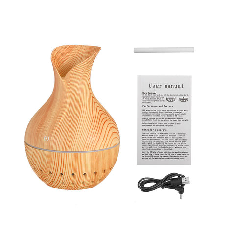 7 Colors USB Mini Wood Grain Air Purifier Humidifier Aroma Essential Oil Diffuser LED Lights