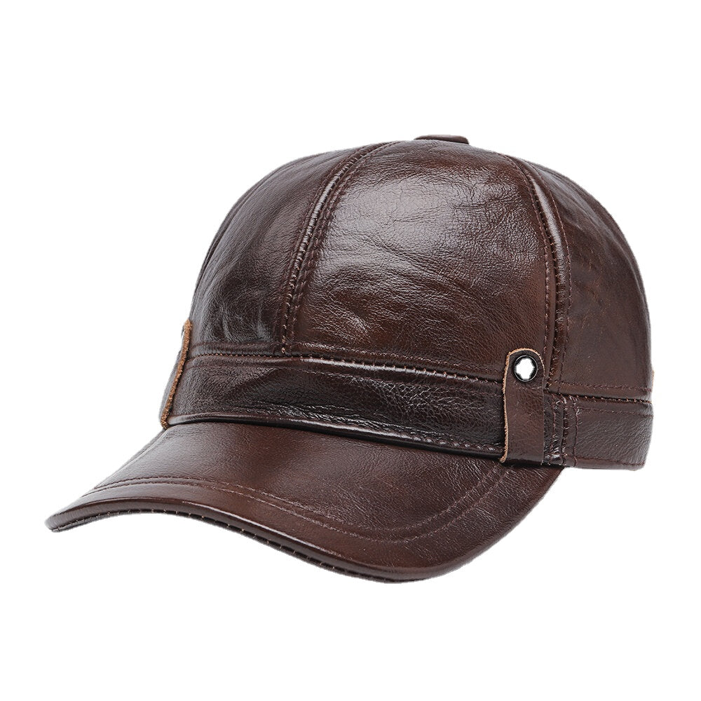 Men Genuine Leather Ear Protection All-match Outdoor Fashion Warm Leather Baseball Hat