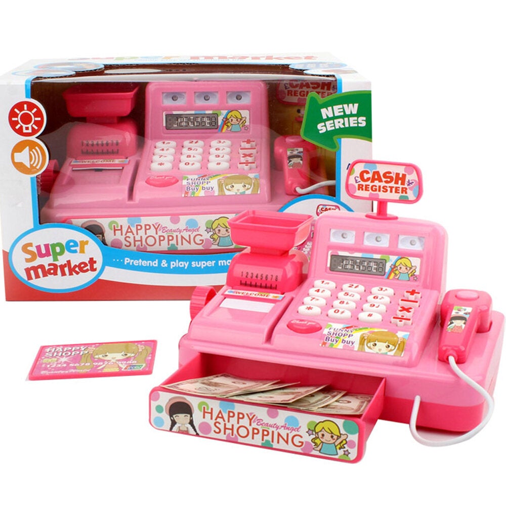 Electric Multi-functional Simulation Cash Register Play House Game Puzzle Toy Set with Light and Music Effect for Kids Gift