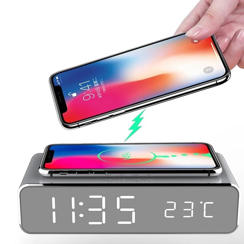 USB Digital LED Alarm Clock With Wireless Phone Charger