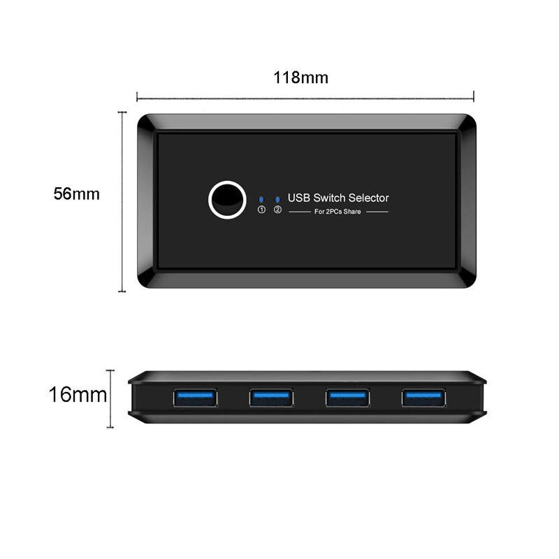 USB 2.0 4-Port HUB Switcher Printer Sharing Device Two In Four Out Splitter