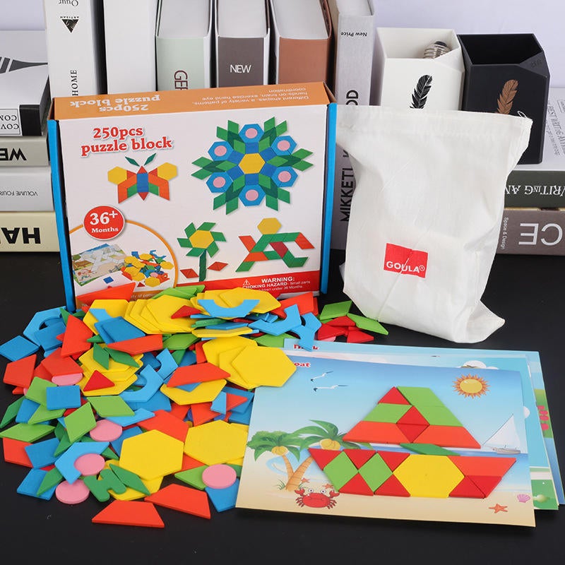 250Pcs Wooden Tangram Geometry Design Brain Training Puzzle Game Educational Toy Baby Child Kid Blocks Toys