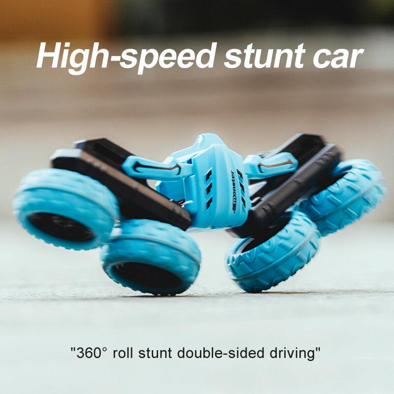 High Speed RC Stunt Car Toy with Colorful LED Headlights Cool Sound 2 Sided 360 Rotation 800mAh Battery 4WD 2.4G RC Crawler Toy for Boy Kids Girl