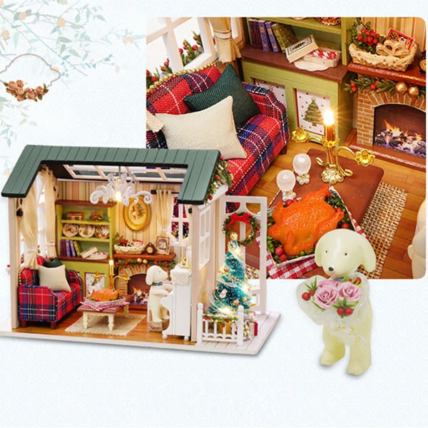 DIY Doll House Miniature Kit Collection Gift With Light