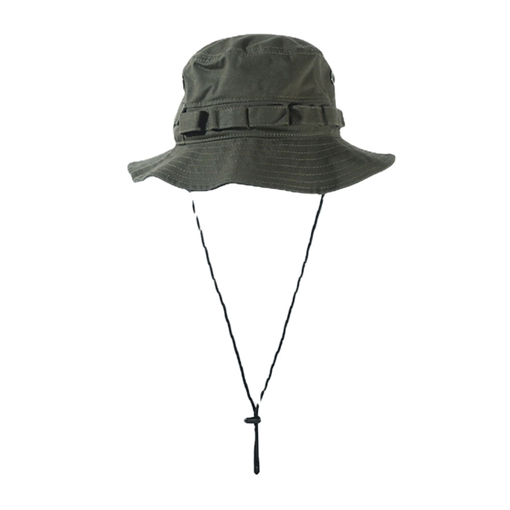 Unisex Cotton Solid Color Adjustable Windproof Rope Sunshade Bucket Hat