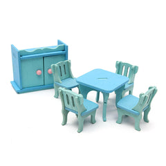 Wooden Furniture Doll House Miniature Dinning Room Set Kids Role Play Toy Kit