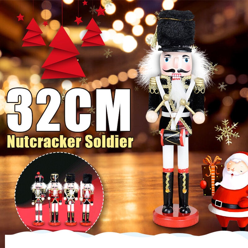 Red and Black Wooden Nutcracker Soldier Themed Holiday Nut Cracker Doll Figure Decorations