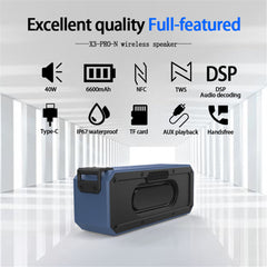 Wireless bluetooth Speaker 6600mAh Portable Outdoor 40W Waterproof NFC Subwoofer Stereo with Type-C Audio DSP Sound