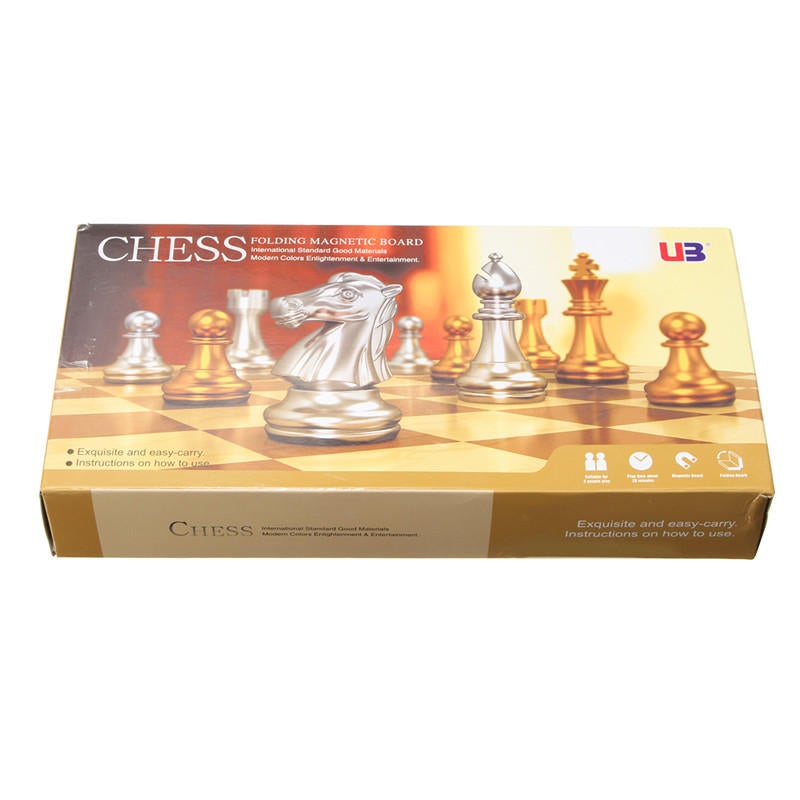 Chess Game Silver Gold Pieces Folding Magnetic Foldable Board Contemporary Set