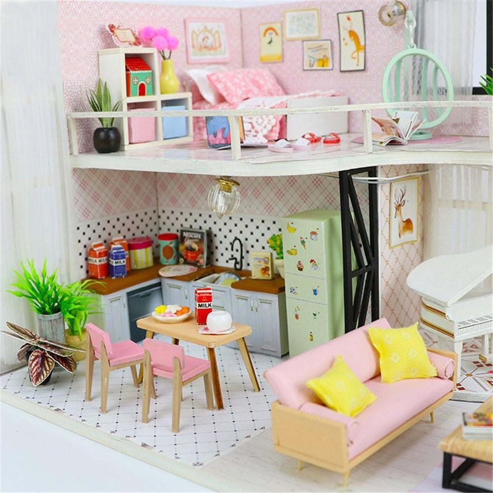 Handmake DIY Wood Miniature Doll House With Dust Cover