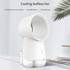 3 in 1 Mini Cooling Fan Bladeless Desktop Fan Mist Humidifier with LED Light Protable Leafless Cooling Fan