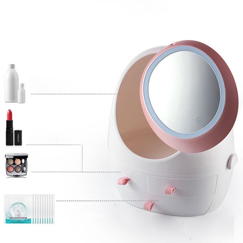 USB Rechargeable Makeup Organizer With Mirror LED Light