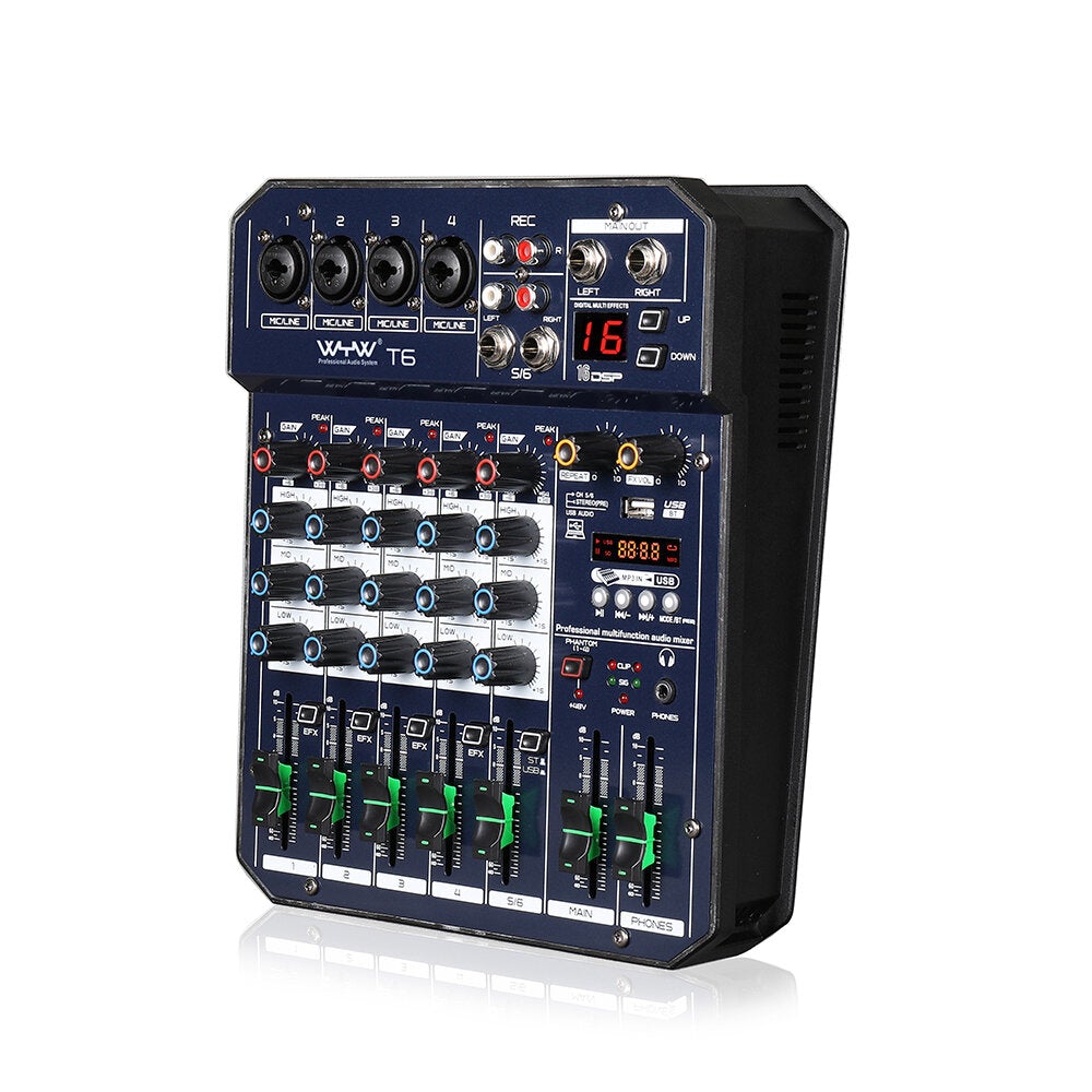 Mini 4 Channel Mono+1 Stereo Output USB 16 DSP Effects Audio Mixer With Bluetooth