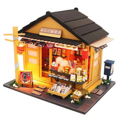 Japanese Grocery Store DIY Handmade Assemble Doll House Miniature Furniture Kit with LED Effect Toy for Kids Birthday Xmas Gift House Decoration