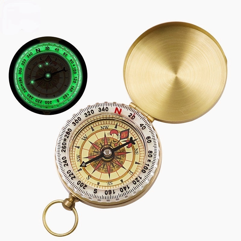 Luminous Brass Metal Compass With Clamshell Portable Pocket Watch Style Outdoor Travel