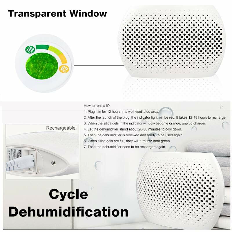 Mini Portable Dehumidifier Mute Circulation Rechargeable Air Dryer Machine Home Intelligent Moisture Absorber for Room Cabinet