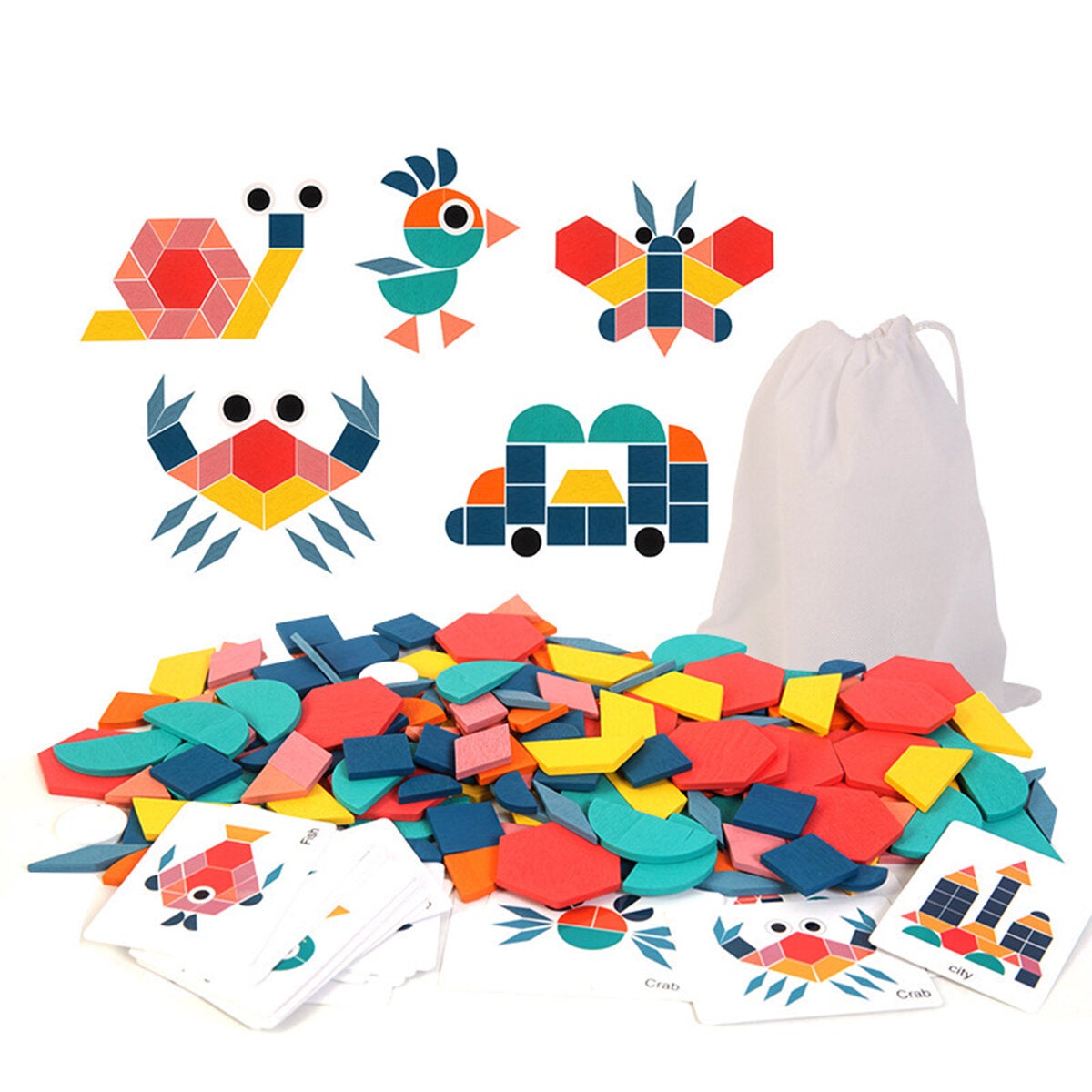 180 Pcs Colorful Creative Multi-Shape Puzzle Develop Thinking Ability Educational Toy with Bag for Kids Gift