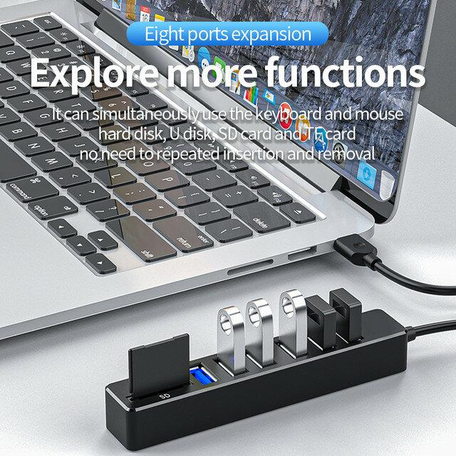 8 Ports Multiple USB Hub,Card Reader Expander Adapter For Computer Laptop Accessories