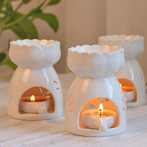 Oil Burner Ceramic Wax Melt Warmer Fragrance Tealight Candle Holder Cut-Out